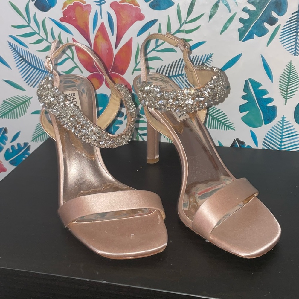Badgley Mischka Rose Gold Crystal Strap Heeled Sandals